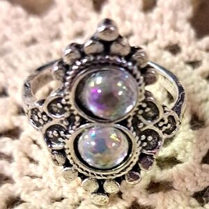 Steel Iridescent Stone Ring